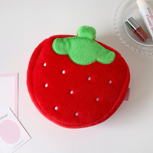 New Cute Strawberry Plush Makeup Bag Large Capacity Travel Skincare Organizer Toiletry Pouch with Handle Girls Gift