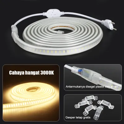 Strip Lampu 220V Super Terang Tahan Air 50M Gulungan Penuh Neon Mewah Strip Lampu Hias Luar Ruangan