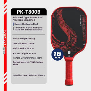 POWKIDDY T800 Carbon Fiber Advanced Pickleball Paddle Pro-Level Match Racket With 105mm² Sweet Zone 16MM Thickened Honeycomb Core & TPU Protective Edges 240g Ultra-Lightweight Design Hot Pressed Offensive Paddle