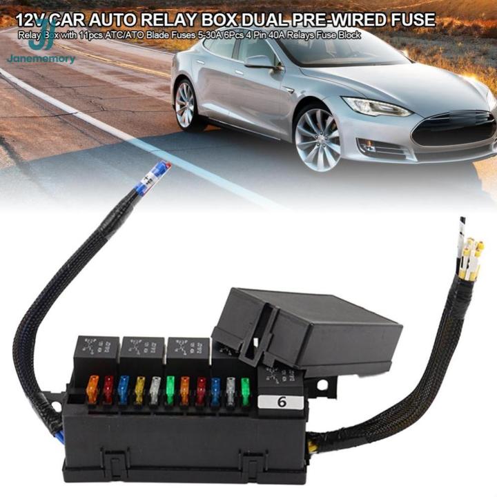 JM 12V 40A Car Auto Relay Box Dual Pre-Wired Fuse and Relay Box with ...