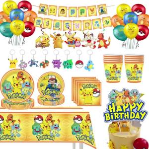 PokeBall Pokemon decorations for birthday party Pikachu party supplies tableware tablecloth stamps stickers party favors for children