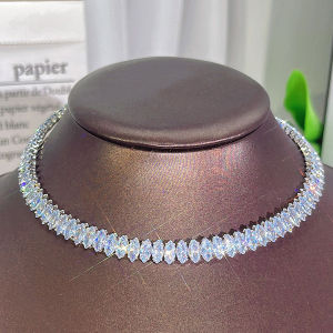 Sequito phụ nữ đắt tiền Phụ KiệN Cổ tay mạ vàng trang sức Inlay Marquise cắt aaaaa đá Cubic Zirconia sang trọng tiệc cưới cô dâu Vòng cổ có thể điều chỉnh độ dài vòng cổ sn032