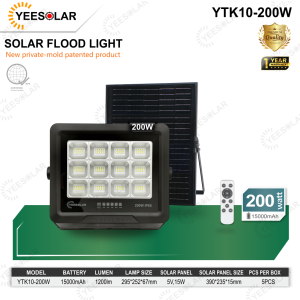 YEELITE 100-500W Monocrystalline Solar LED Flood Light High Capacity Battery IP65 Waterproof Remote Control Outdoor Light