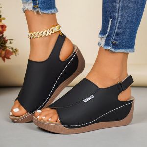 [Free Shipping] Plus-Size 2026 New Style Wedge Sandals For Women Thick-Soled Peep-Toe Shoes Comfortable And Versatile Fashionable For Outdoor Wear