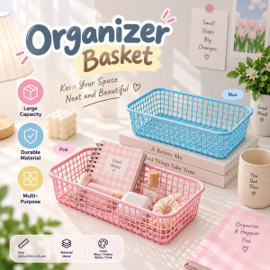 Cudlio Bakul Penyusun Barang Kecil Besi Rak Meja Organizer Serbaguna Cute Iron Storage Basket Desktop Organizer Wire Mesh Rack Home Office Kitchen Stationery Cosmetics Toys Accessories Living Room Bedroom Desk Shelf Organizer 桌面收纳篮 DD