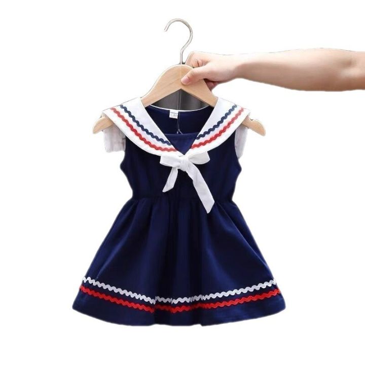 Years Little Girl Sailor Collar Bowknot Dress Summer