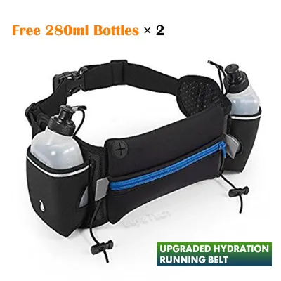 Upgraded Running Belt with Water Bottles Hydration Belt for Men and Women Water Bottle Holder Waist Pouch Fanny Pack Fits 7 inches Phones Hiking Climbing Runner Pack