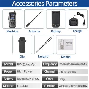 UV-21 ProV2 Tri Band Wireless Copy Frequency Two Way Radio Long Range Type-C Charger Ham Radio