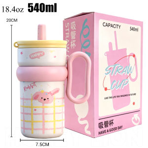 HoneyLion - 540ML  Vacuum Insulated Tumbler with Retractable Straw | Leak-Proof Drinking Bottle for Iced Coffee & Bubble Tea | Wide Mouth Portable Travel Mug