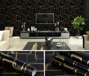 Wallpaper dinding kotak hitam gold 45 CM X 9 METER