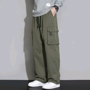 Celana Panjang Cargo Pria Loose Pants Hitam Abu Army Navy Oversize Cowok Bahan Beby Terry Nyaman
