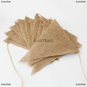 [COD] kunzhan 13 Flags Vintage Jute Hessian Burlap Bunting Banner Wedding party Photography Props Celebration Party Decoration Banner