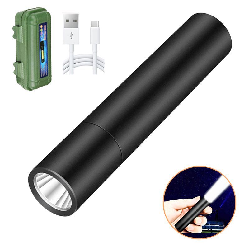 Mini lampe torche de randonnée/pêche d'extérieur avec zoom, rechargeable par USB et étanche, à LED pour une utilisation nocturne._voghion.com