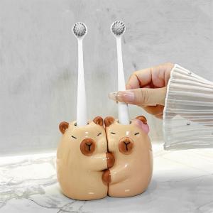 2 Ceramic Capybaras Bathroom Organizers Cute Animal Toothbrush Holder Set For Vanitys Countertops And Home Office Desk Use