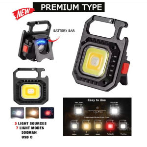 Ready Stock 7 modes keychain light LED lampu suluh Flashlight Multifunctional USB Rechargeable COB Chargeable