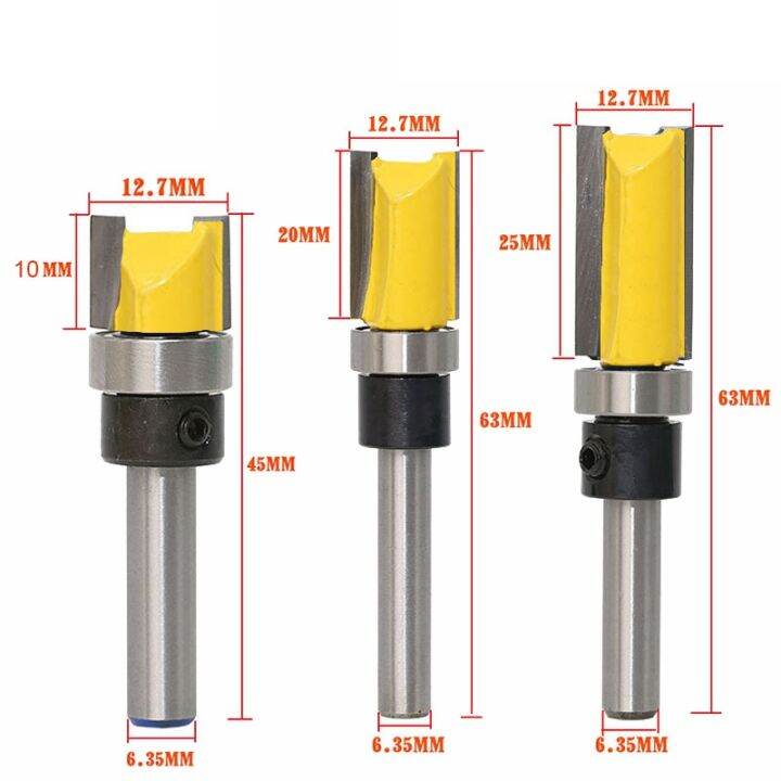 3Pcs 1/4 Inch Flush Trim Router Bit Pattern Bit Top & Bottom Bearing 1/ ...