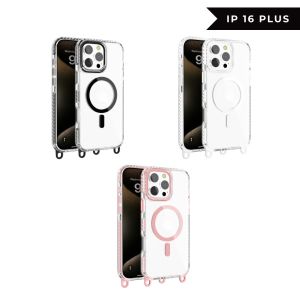 Clear Hybrid Magnetic Phone Case for iPhone 16 15 Pro Max Pro Plus With Lanyard Holes Shockproof Cover Casing
