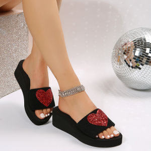 Free Shipping WomenS Beach Sandals With Wedge Heels And Thick Soles Summer Fashion Outdoor Platform Sandals Versatile Heart-Shaped High-Heeled Sandals For Women