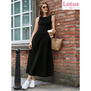 Lotus] Đầm Maxi Thêu Lỗ Eyelet Embroidery Đẹp Hoa Văn Sang Trọng/ Váy Đi Biển Màu Trắng/ Đầm Ba Lỗ Form Rộng Dáng Suông