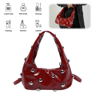Women PU Rivet Shoulder Bag Stylish Crossbody Bag with Adjustable Strap for Casual and Office Use