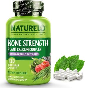 NATURELO Calcium Supplement - Bone Strength with Calcium 600mg Vitamin D3 K2 C Magnesium Zinc - Plant-Based 120 Vegetarian Capsules Non-GMO Soy & Gluten-Free