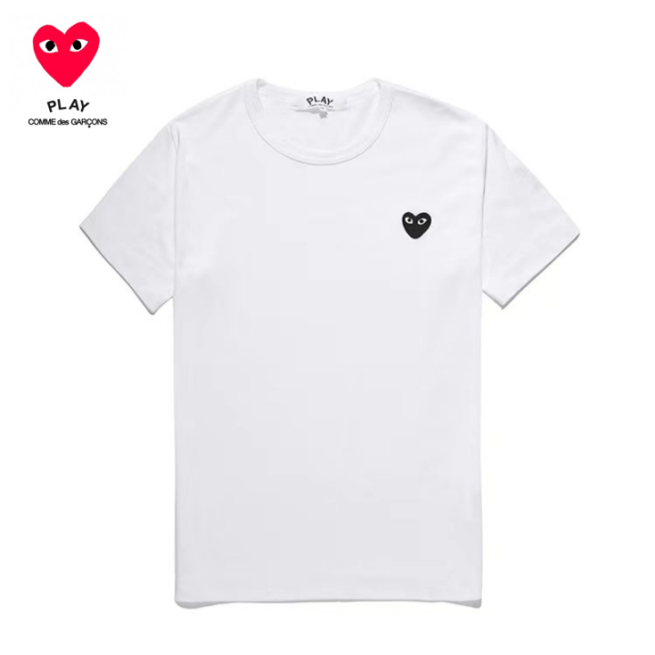 Fashion official store COMME des GARCONS t shirt for women and men pure  cotton Heart embroidery CDG play shirts Round neck Short sleeve tops Couple 