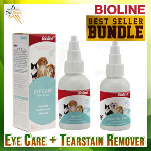 (BUNDLE) Bioline Eye Care Drops Balsam for Eyes Dog Eye Cleaner 50ml WITH Bioline Tearstain Remover 50ml