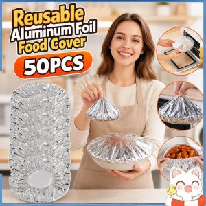 50pcs Reusable Aluminum Foil Insulation Covers Elastic Cling Wrap For Food Freshness Jars