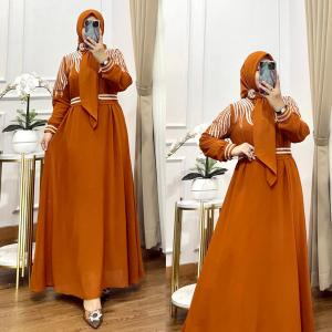 Serenda Store Gamis Set Hijab Ceruty Babydoll Model Terbaru Dress Muslim Wanita Dewasa Pesta Mewah