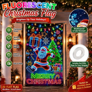 180x90CM Christmas Door Hanging Flag Santa Claus Fluorescence Design Xmas Banner Backdrop Decoration