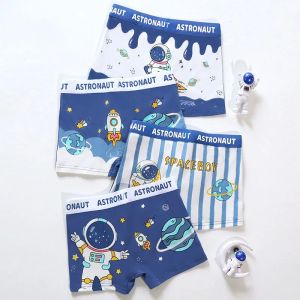 KUCHAR 4pcs Boys Underwear Set Boxer Shorts for Kids Boy Cotton Boxers Blue Astronaut Pattern Panties for 2-16 Years Old