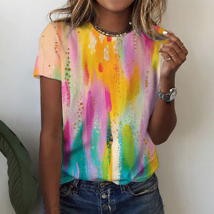 [Local Stock] ZEEMIN New Gradient Floral 3D Print T-Shirts Women Casual O-Neck Short Sleeve T Shirt Y2k Harajuku Streetwear Tees Tops Female Clothing