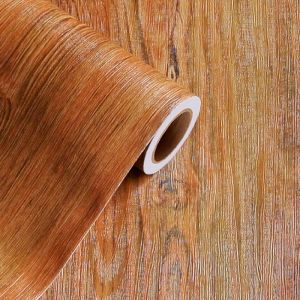 【Fast and Reliable Shipping】 PVC self adhesive wood grain wallpaper waterproof and oil proof wooden table door wardrode sticker old furniture decor