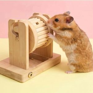 FENGIA Non-Toxic Hamster Foraging Toy Wood Interactive Treat Dispenser Hide Treats Chew-Resistant Hamster Wheel Forager For Small Pet