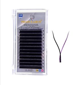 PRAECALRUS สีดำสีม่วงผสมสีต่อขนตาถักรักตาข่ายบาน YY รูปร่างมิงค์ต่อขนตาธรรมชาตินุ่มขนตา