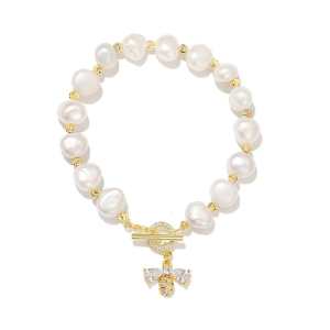 Elegant Imitation Pearls Bracelet for Women Honeybee Pendant Handchain Adjustable Wristchain Accessory