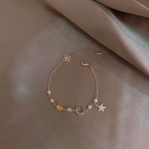 Fy💙 Gelang Mutiara Zirkonia Bulan / Gelang Mutiara Liontin Bulan Bintang / Gelang Mode yang Dapat Disesuaikan