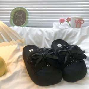 [Free Shipping] Korean-style polka dot bowknot sandals for women summer outdoor wear 2026 new style versatile thick-soled slip-on sandals