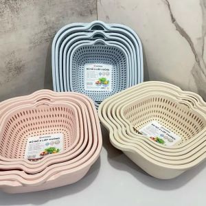 Set Rổ 6 Món Việt Nhật - Rổ Nhựa Đựng Đồ Vuông Cao Cấp Kèm Chậu 6 Món [MS:3288-3289-3290] - Rổ nhựa chữ nhật kèm chậu bộ 6 món  rổ rửa rau củ hoa quả