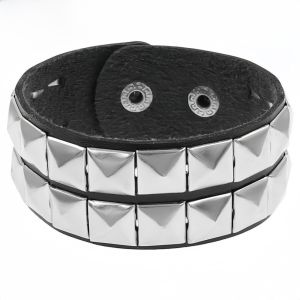MODERNLUX Goth Studded Bracelet Pu Leather Punk Cuff Bangle Three Rows Black Wristband Rock Style