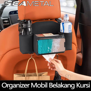 SEAMETAL Organizer Mobil Kursi Tas Penyimpanan Tengah Mobil Motif Jahitan Tempat Tissue Mobil