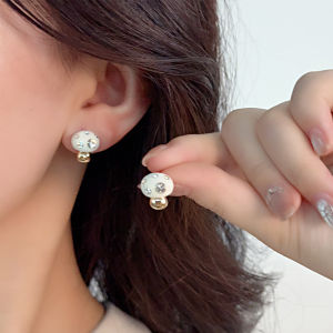 Fashionable Ring Gift 甜美可爱白色珐琅滴釉镶钻小蘑菇耳钉时尚小巧精致百搭耳环耳饰品