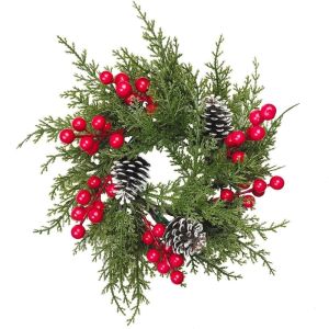 DECALE Artificial Pine Christmas Candle Ring Plastic Red Berry Table Centerpiece Fashion Durable Pillar Candle Garland Winter Holiday