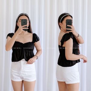 DNEMNLPH Butterfly Smocked Crop Top (Trendy Korean Bangkok Fashion Peplum Garter Lettuce Basic Summer European Style Womens Clothing Sleeveless Bangkok Inspired Vintage Plain Candy Color New Beachwear Tank Blouse 2 Way)