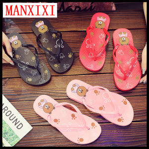MANXIXI Brand Beautiful Bear Cartoon Pattern Flip-Flops Non Slip Rubber Wearable Slippers House Bathroom Beach Shoes For Women (35-39 Size)