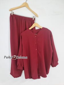 One set wanita crinkle airflow melar tebal lembut BB 80 - 90 kg LD 130 - 140 setelan jumbo kekinian