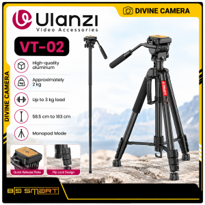 Ulanzi VT02 Aluminum Tripod High-Quality 3 kg Load Capacity 58.5 to 183 cm Height Monopod Mode
