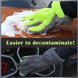 Scratch-Free Car Wash Gloves Dual-Sided Design 5-Finger Microfiber for Interior & Exterior Cleaning - Green