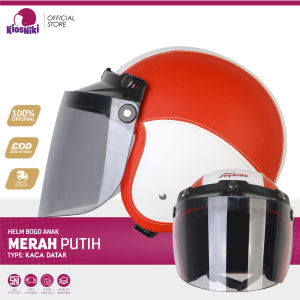 Helm Anak Bogo Retro Polos SNI 2 3 4 5 6 11 Tahun Lucu Unik Berkendara Aman Warna Merah Putih Kaca Datar