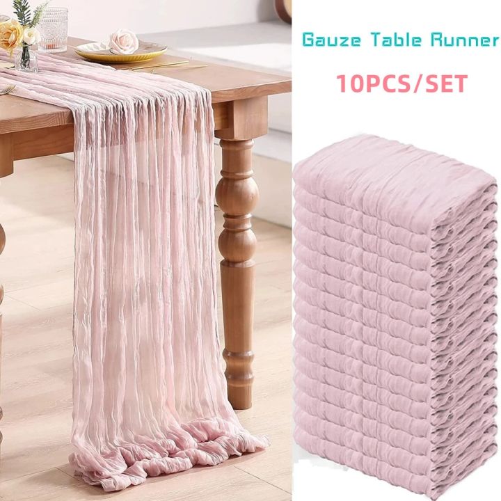 10PCS 6/10FT Pink Cheesecloth Table Runner Boho Wedding Gauze Table